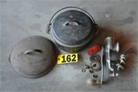 Lidded cast iron kettle, mkd #8 & more