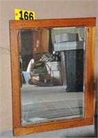 Antique Oak framed mirror, 27" T x 21" W