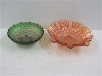Two Carnival Glass Coin Dot Bowls