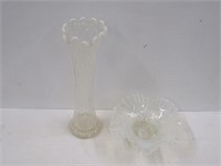 2 Piece White Opalescent Bowl and Vase