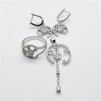$180 Silver Ring Earring And Pendent Cz  Set