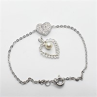 $100 Silver Pearl And Cz Pendant