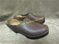 Vintage Antique Leather Wood Clog Shoes