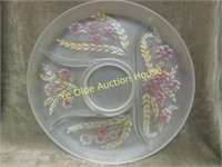 McKee Glass Satin w/Paint Floral Relish tray