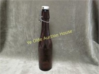Antique Amber Glass Beer Bottle w/stopper