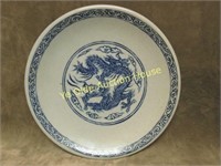 Heavy Art Pottery Hand Decorated Dragon Plate