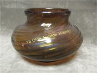 Amber glass Swirl Design Hand Made Art Vase