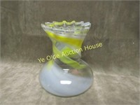 Yellow white Clear Swirl Art Glass Vase