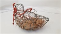 Wire Chicken Basket w Wooden Eggs