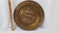Ship Decorative Wall Plate 23" Copper/Brass