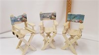 3 Wood Folding Chairs, Decorative Small