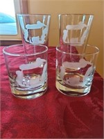Set of 4  Dairy cow Etched glasses
