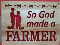 Wooden " So God Made a Farmer" sign