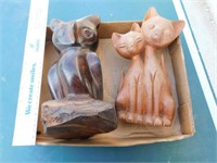 CARVED WOOD OWL AND CATS