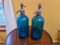 2 "Allen Beverages" Blue Seltzer Bottles