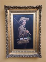 Early Oil on Canvas Painting of Fisherman
