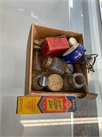 SMALL BOX OF MISC BOTTLES AND ANTIQUES