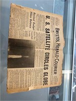 VINTAGE NEWSPAPER "U.S. SATELLITE CIRCLES GLOBE"