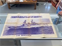 VINTAGE USS SPRUANCE POSTER / PRINT 29" X 20"