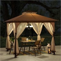 8x8 ft. 2-Tone Steel Gazebo, Tan and Brown