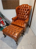Fine Brown Leather Arm Chair & Ottoman