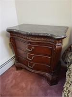 Carved Mahogany and Marble Top End Table