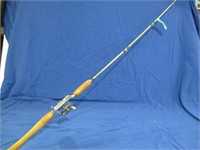 Fishing rod & reel - wood turned handle 59"long