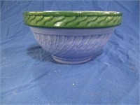 8" mixing bowl - Ohio - blue with green band