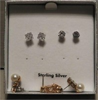 (2) Pairs of sterling silver and rhinestone