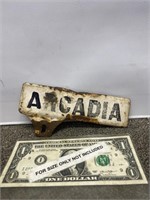 Vintage Arcadia metal license plate topper