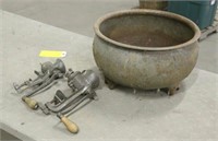 Cauldron & (2) Meat Grinders, Approx 16"x9"
