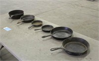 (6) Cast Iron Frying Pans, Approx 6"-10"