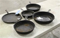 (5) Cast Iron Pans, Approx 8"-12"