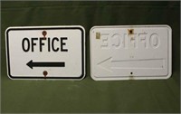 (2) Metal Embossed Office Signs, Approx 18"x12"