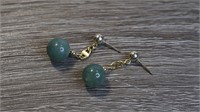 Pair of 14K Gold & Jade Drop Earrings