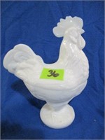 Milk glass rooster - pedestal base