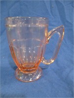 Pink depression glass with handle