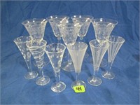 5 etched wine glasses- 6 fluted etched glasses