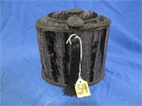 Old black velvet oval box with lid  & tassel