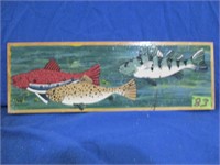 Hand painted fish on a board   17 x 6"