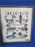 Needle point of ducks  framed  14 x 16"