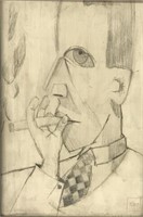 KARL METZLER PENCIL SKETCH OF A MAN SMOKING