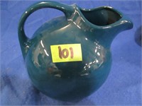 HALL pottery - large dark teal green jug