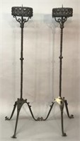PAIR SPANISH WROUGHT IRON PRICKET CANDLE STANDS