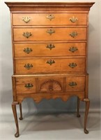 EARLY NEW ENGLAND CHERRY AND MAPLE HIGHBOY