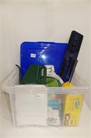 Tote of Cleaning Cloths, Watering Can, Pillow Prot