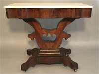 AMERICAN CLASSICAL MARBLE TOP MAHOGANY HALL TABLE