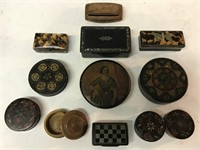 COLLECTION OF 12 EARLY SNUFF AND MATCH BOXES
