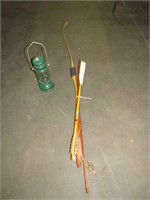 Adult sized longbow w/arrows & camping lantern