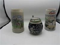 Beer Stein lot-Coors and 1 w/ pewter lid